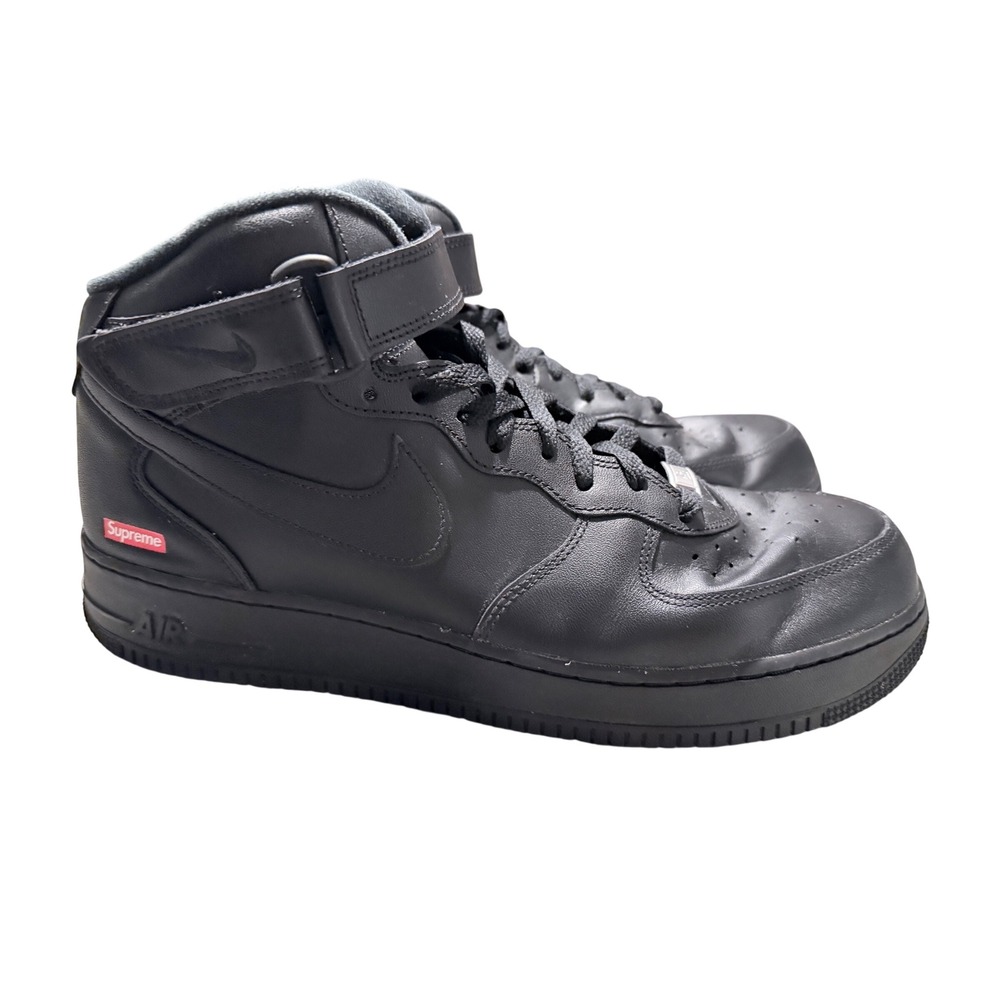 Nike Air Force 1 Mid Supreme Black Leather Sneakers FZ8784-001 Mens‎ 13